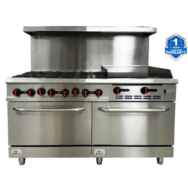 60 in. 6 Burner Commercial Double Oven Gas Range and Griddle in. Stainless Steel