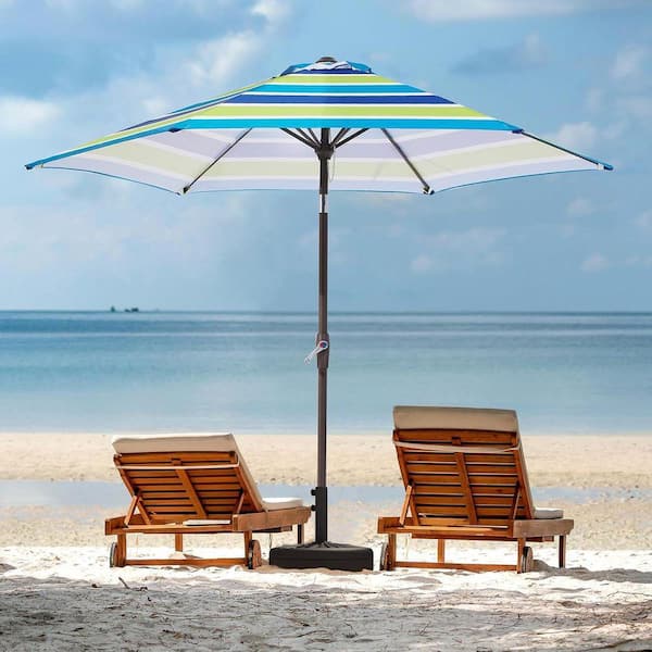 blue green patio umbrella 7.5 ft. Iron Market Patio Umbrella in Bold Blue-Green Stripe with Push  Button Tilt Z0DM5VC1WR