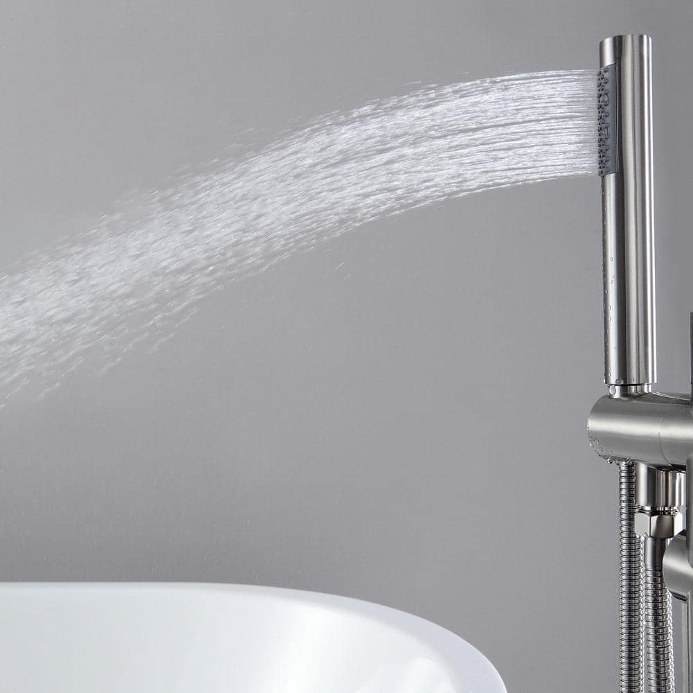 Brushed Nickel Freestanding Tub Filler with Hand Shower