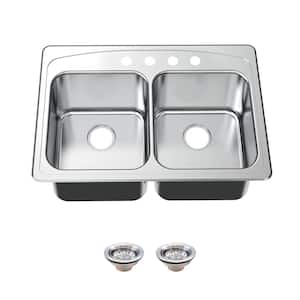 33 in. Drop-In 50/50 Double Bowl 20 Gauge Stainless Steel Kitchen Sink with Accessories