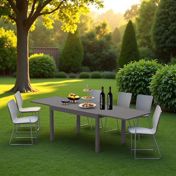 Unbranded Large Patio Rectangular Aluminum Outdoor Dining Table with Extension for Garden, Backyard