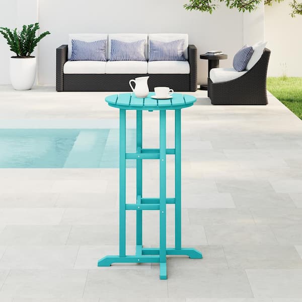 Laguna 24 in. Round Pub Height HDPE Plastic Dining Outdoor Bar Bistro Table in Turquoise