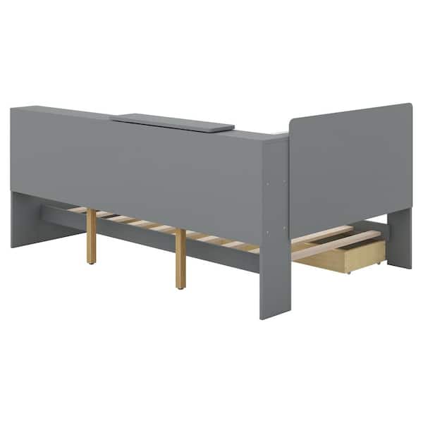 家具 DOUBLE BED FRAME Giantex Twin Bed Frames with Storage Headboard, Wood Platform Bed