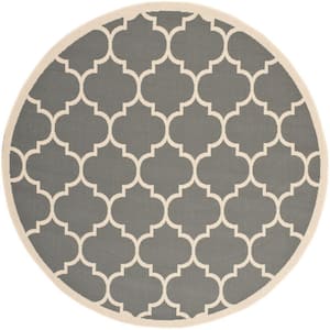 Courtyard Anthracite/Beige 8 ft. x 8 ft. Round Geometric Indoor/Outdoor Patio  Area Rug