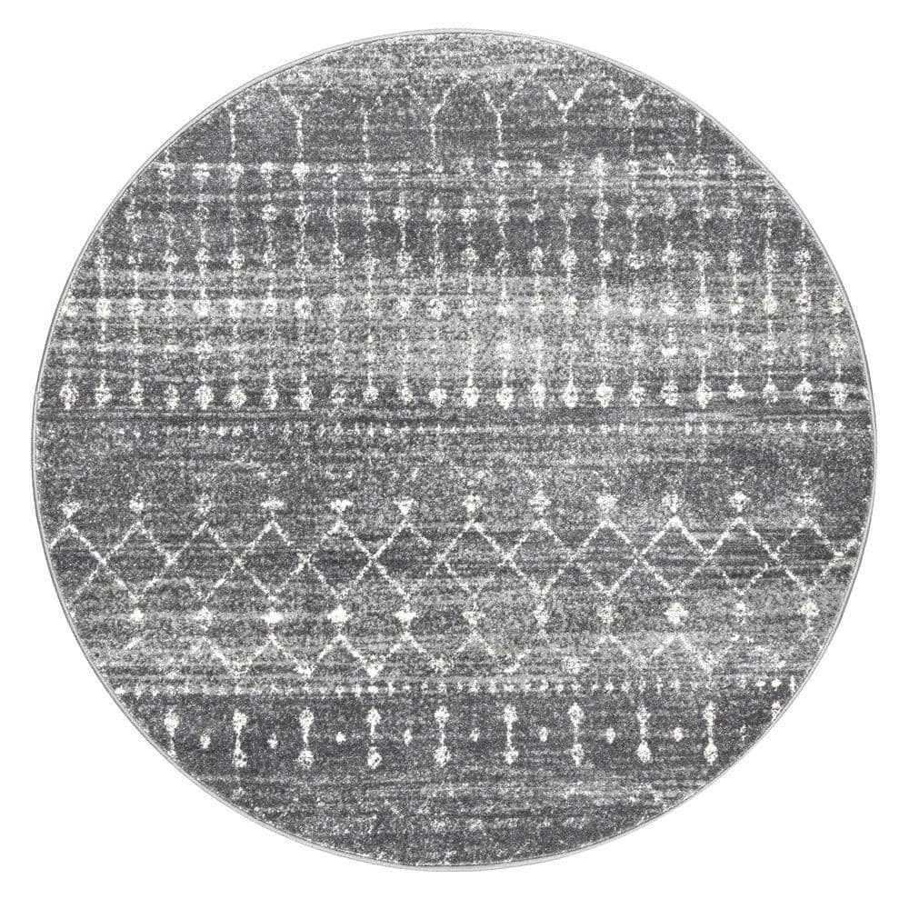 Handmade Easy Care 5' Round Dark Grey Geometric Rug