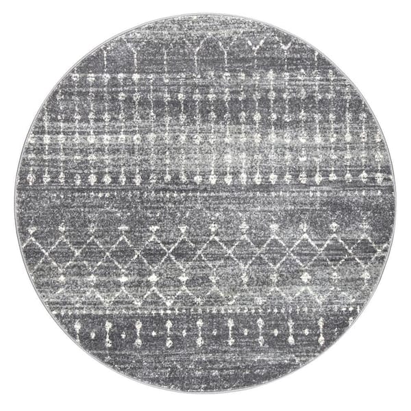 Blythe Modern Moroccan Trellis 5 ft. Dark Gray Round Rug