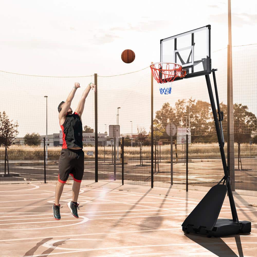 Adjustable Black Portable Basketball Hoop System with LED Lights