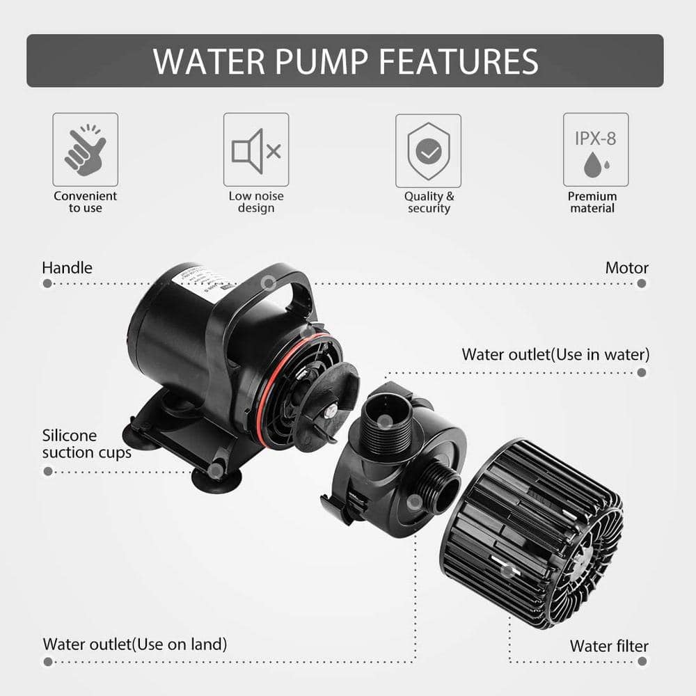 Black 120W Submersible Water Pump for Koi Pond and Aquarium