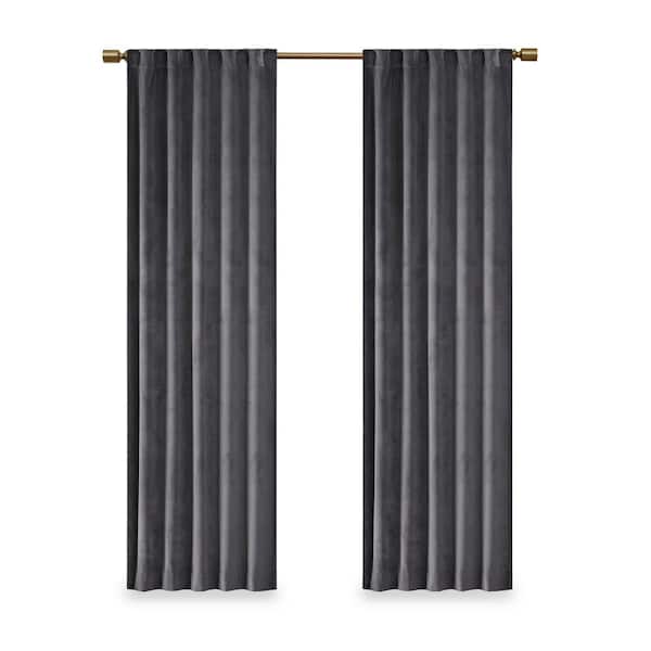 Garett Charcoal 37 in. W x 63 in. L 2-Piece Room Darkening Rod Pocket/Back Tab Window Panel Pair