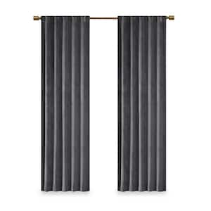 Garett Charcoal 37 in. W x 84 in. L 2-Piece Room Darkening Rod Pocket/Back Tab Window Panel Pair