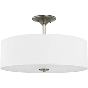 Inspire Collection 18 in. Brushed Nickel 3-Light Transitional Bedroom Ceiling Light Drum Semi-Flush Mount