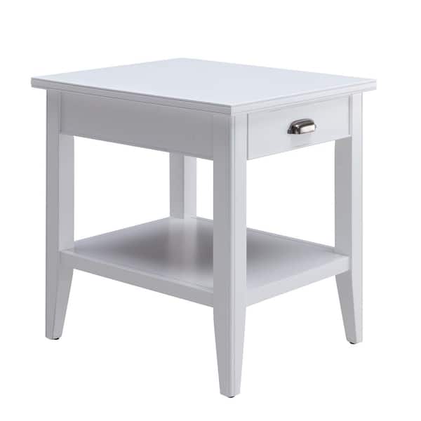 Leick Home Laurent 20 in. W x 24 in. H White Wood End Table with Drawer and Shelf