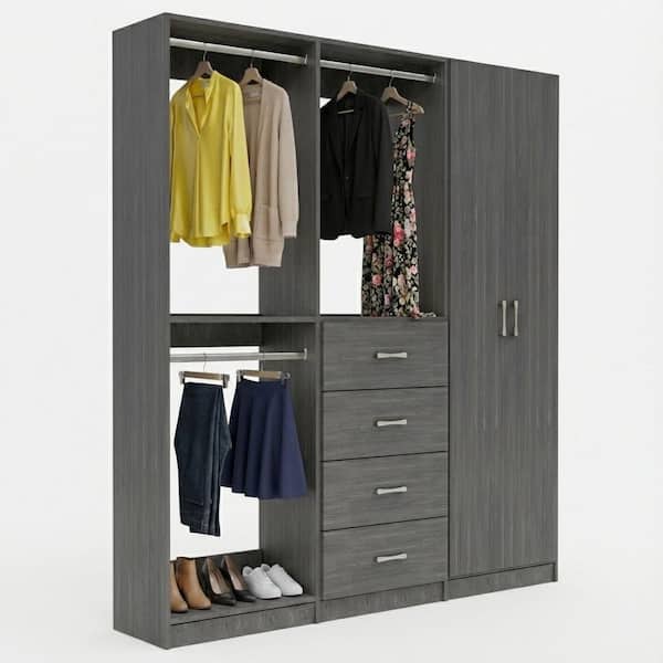 Alto Collection 105 in. W Grey Wall Mounted Double Hang, 4-Drawer w Hang and Shelves w Full Doors Wood Closet System
