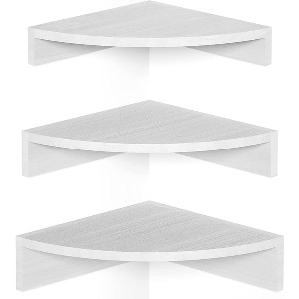 Cubilan 12 in. W x 12 in. D White Wood Composite Decorative Wall Shelf Corner Shelf Wall Mount, Set of 3