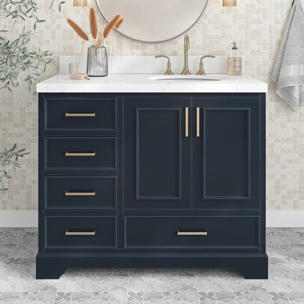ARIEL Stafford 42 in. W x 22 in. D x 36 in. H Single Freestanding Bath Vanity in Midnight Blue with Carrara White Quartz Top