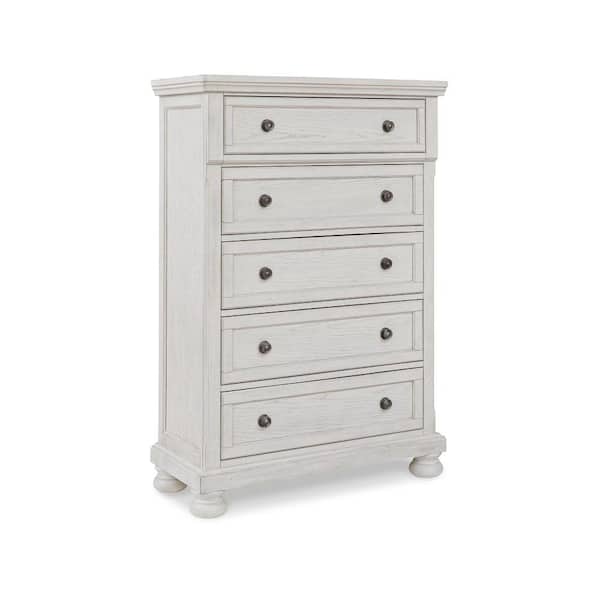 Benjara 18 in. White 5-Drawer Tall Dresser Chest Without Mirror