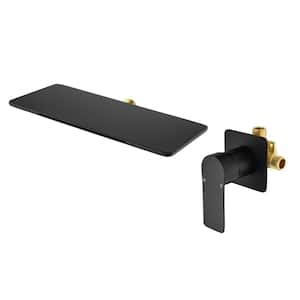Single-Handle Waterfall Wall-Mount Roman Tub Faucet with 2-Hole Brass Bathtub Fillers in Matte Black