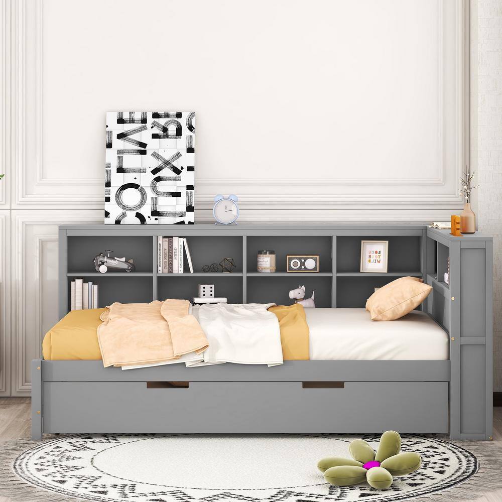 Harper & Bright Designs Gray Twin Size Wood Daybed with Twin Size