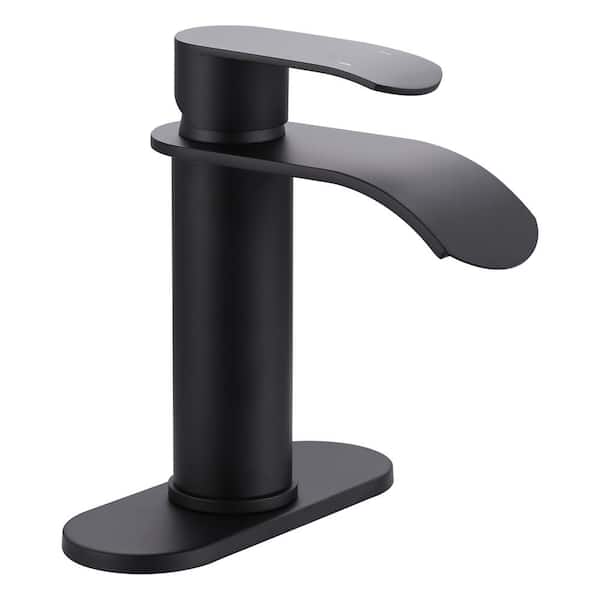 ARCORA Waterfall Single Handle Single Hole Bathroom Faucet with Deckplate Included Supply Lines in Matte Black