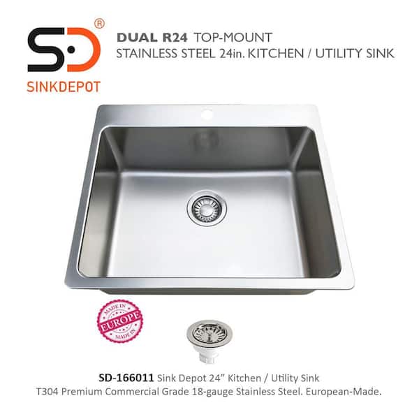 しんーく SINK DEPOT 18-Gauge Stainless Steel 24 in. Single Bowl Drop-in