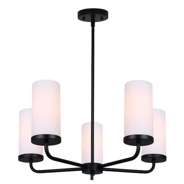 CANARM Malloy 5 Light Matte Black Modern Chandelier for Dining Rooms and Living Rooms