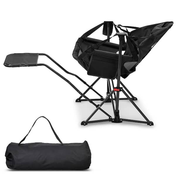 Hammock Camping Chair Black Mesh Fabric Chair with Retractable Footrest and Carrying Bag