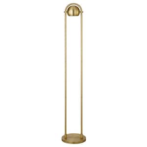 64 in. Gold 1 1-Way (On/Off) Column Floor Lamp for Living Room with Metal Round Shade