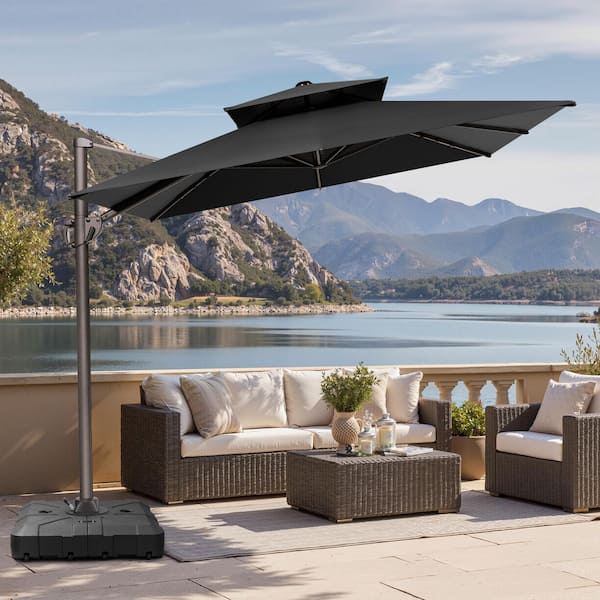 black rectangular patio umbrella canada 11.5 ft. x 9 ft. Double Top Rectangular Cantilever Patio Umbrella in Black with 260 lbs. Base Stand