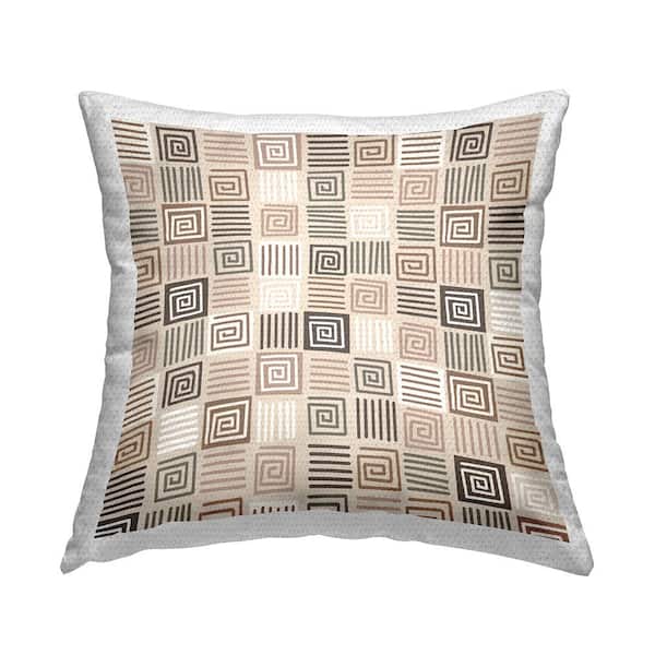 Modern Boho Square Spiral Pattern Tan Square Outdoor Throw Pillow