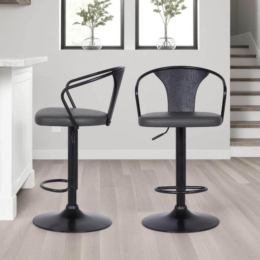 Eagle Black Brushed Grey Faux Leather Contemporary Adjustable Bar Stool wit