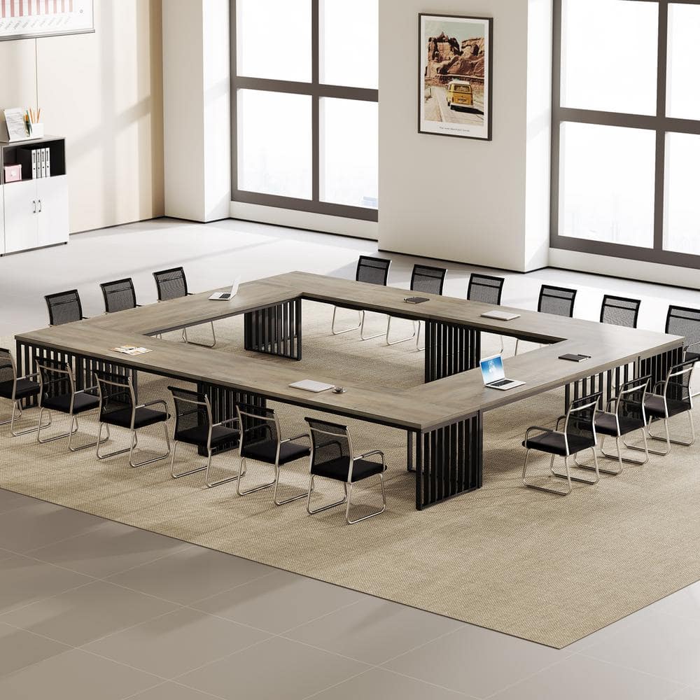 Moronia 78.7 in. Gray Executive Desk Rectangle Conference Table, Large Industrial Meeting Seminar Table for Office