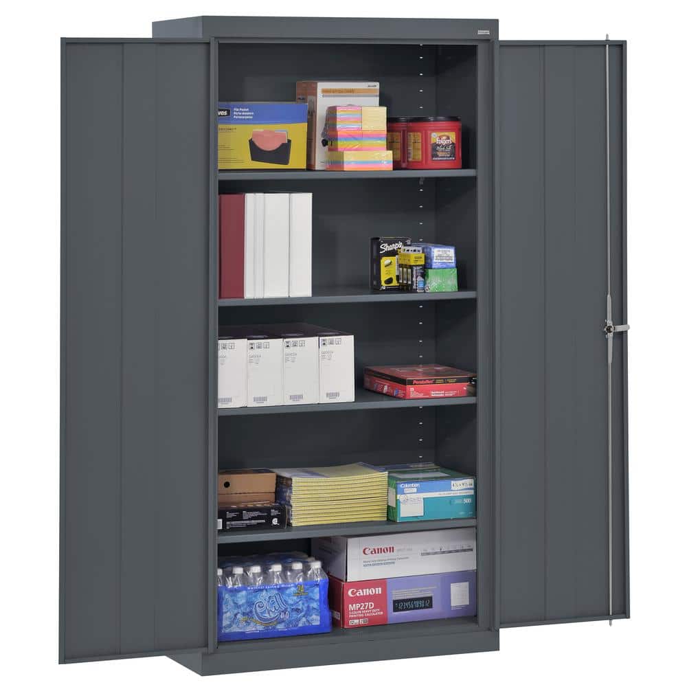 Charcoal Gray Lockable Office Storage Cabinet with Adjustable Shelves