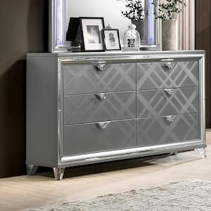 Rusconi Silver 6-Drawer 64.38 in. Dresser with 2 Hiden Drawers