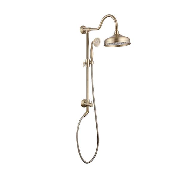 Dimakai Single Handle 2-Spray Shower Faucet 1.8 GPM with Adjustable Heads and 8.2 in. Rotating Shower Head in Brushed Gold