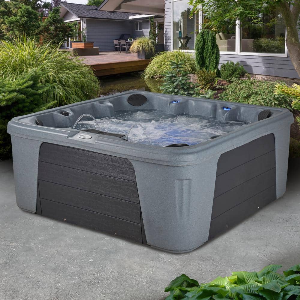 Gray 7-Person Square 30-Jet Polyethylene Hot Tub