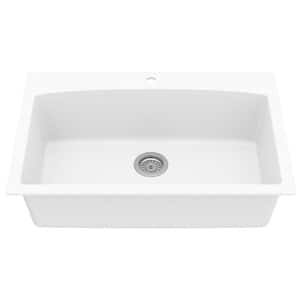 Drop-In Quartz Composite 33 in. 1-Hole Single Bowl Kitchen Sink in White