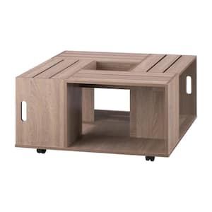 Alba 31.5 in. Weathered White Square Wood Coffee Table with Casters