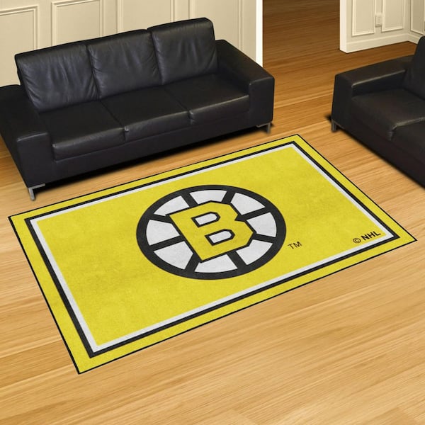 NHL Retro Boston Bruins Yellow 5 ft. x 8 Plush Area Rug - The Home