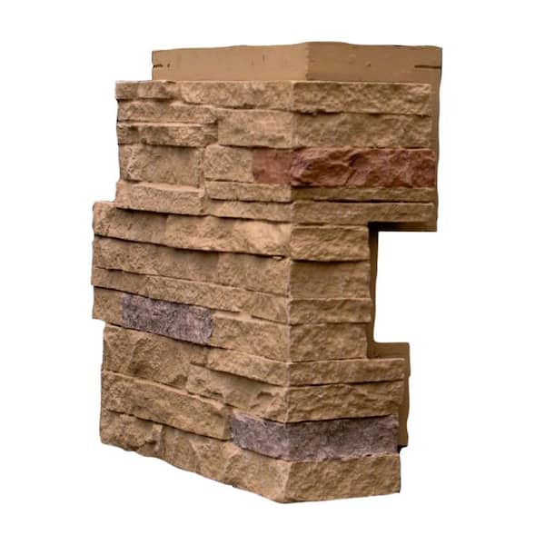 NextStone Stacked Stone Sandy Buff 4.25 in. x 13.75 in. Faux Stone Siding Corner (4-Pack)