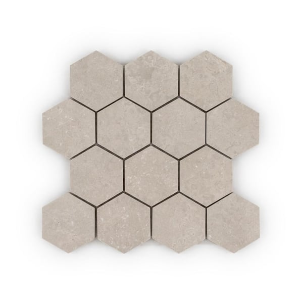 Jeffrey Court Take Home Tile Sample - 3" Hexagon Botticino Beige 4 in. x 4 in. Textured Matte Porcelain Wall/Floor Mosaic Tile Sample