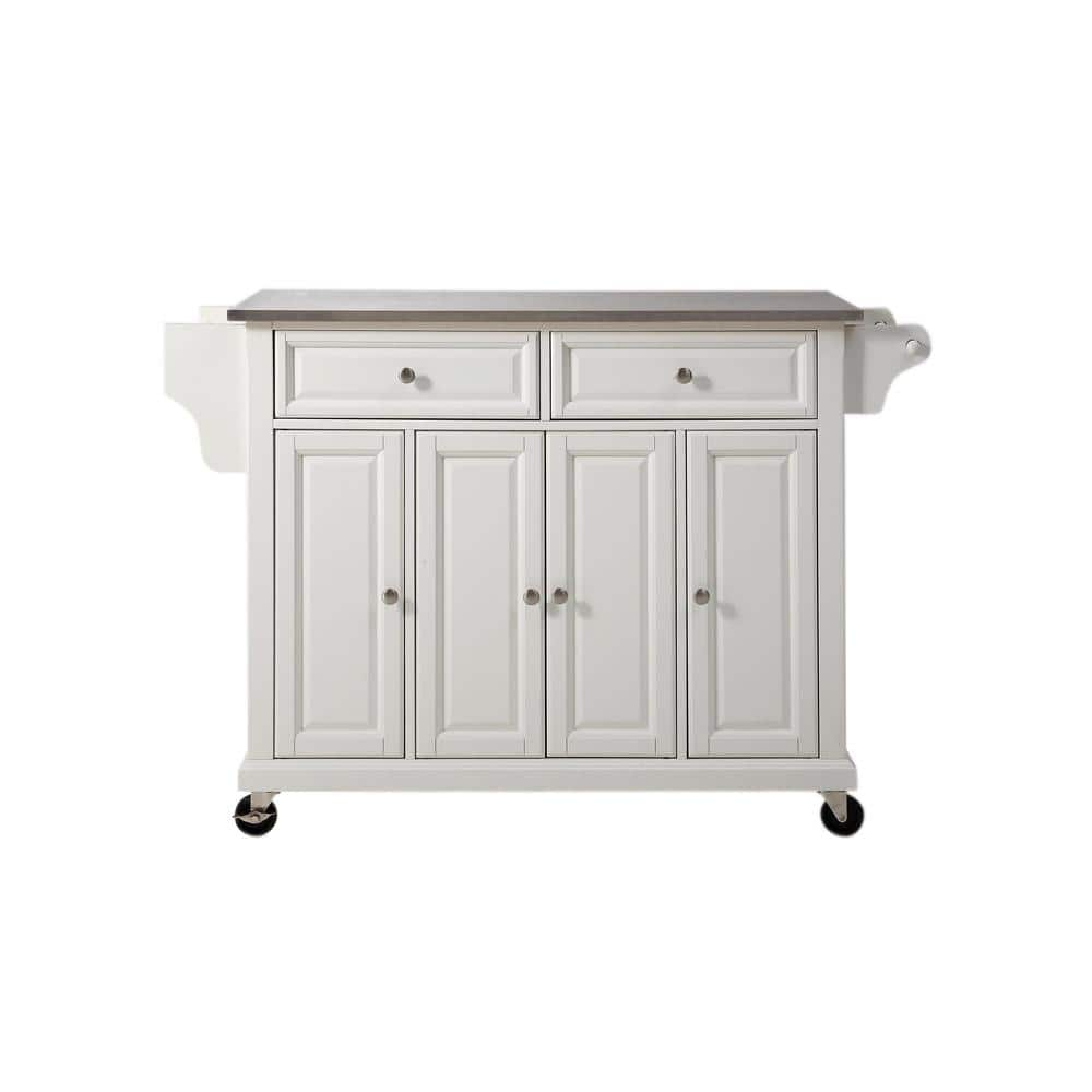 CROSLEY FURNITURE Full Size White Kitchen Cart with Stainless Top ...