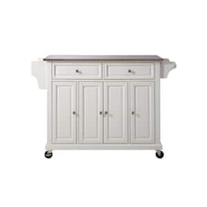Full Size White Kitchen Cart with Stainless Top