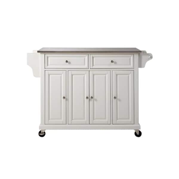 CROSLEY FURNITURE Full Size White Kitchen Cart with Stainless Top