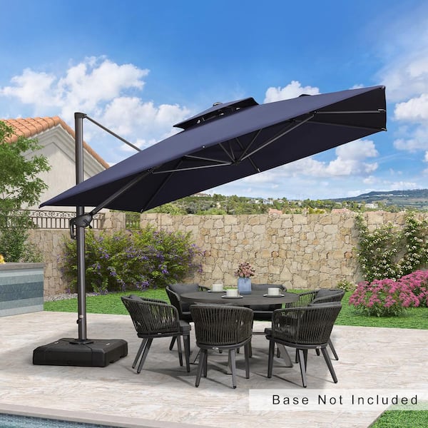 PURPLE LEAF 11 ft. Square Double Top Outdoor Aluminum 360° Rotation Cantilever Patio Umbralla in Navy Blue