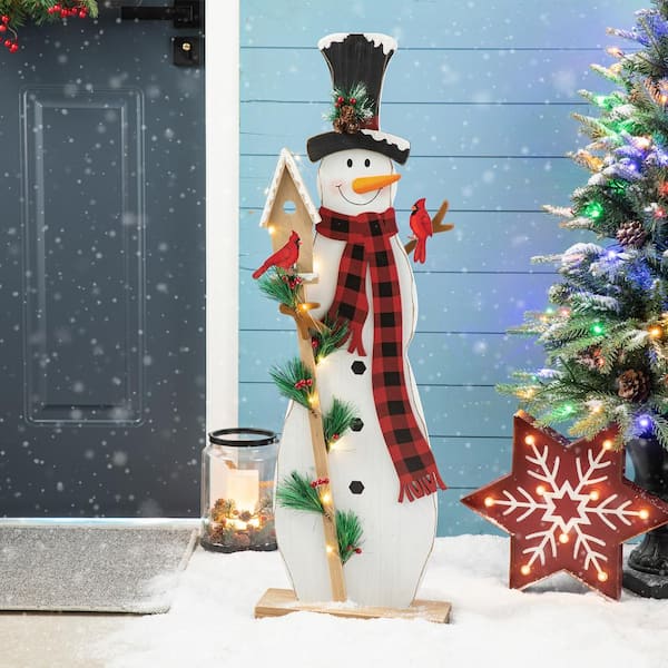 Glitzhome 36 in. H Lighted Wooden Snowman Porch Decor Christmas ...
