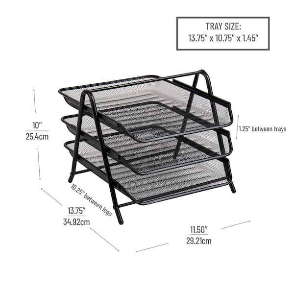 Wire Desk Tray Organizer, 1 Section, Letter Size Files, 10 x 14.13 x 3,  Black