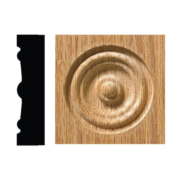 Ornamental Mouldings 5/8 in. x 2-1/2 in. x 2-1/2 in. Red Oak Bull's Eye Corner Block