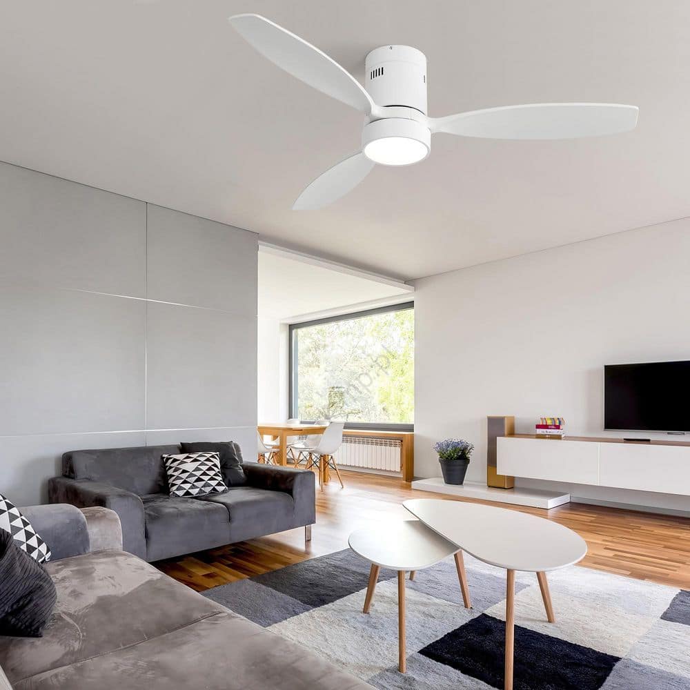 52 in. Smart Indoor White Flush Mount Standard Ceiling Fan with 3 Solid Wood Blades, Dimmable and Remote Control price history on PriceWatchPro