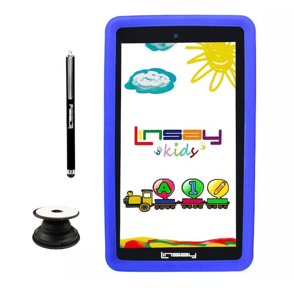 LINSAY 7 in. 64GB Android 13 Tablet with Blue Kids Defender Case, Holder and Pen