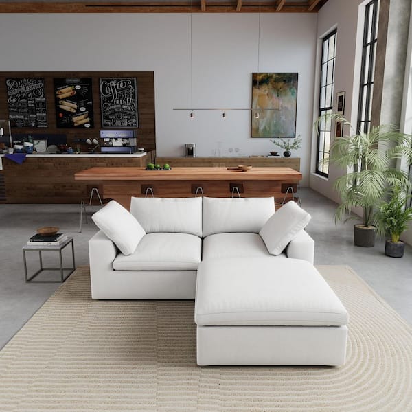 78.72 in Wide Square Arm Linen 3-Piece Modular Down Cloud Sofa with Removable Sofa Covers in White